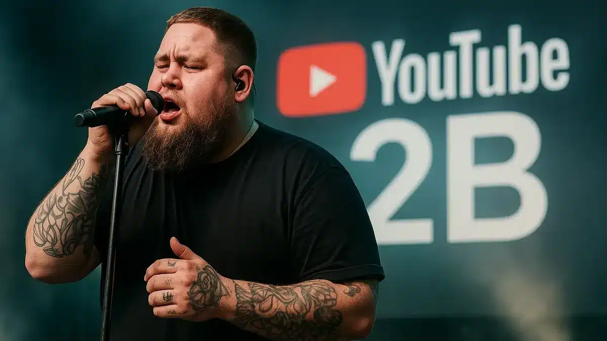 Chanteur Rag n Bon Man, en concert devant un écran affichant le logo YouTube et 2B, célébrant les 2 milliards de vues.